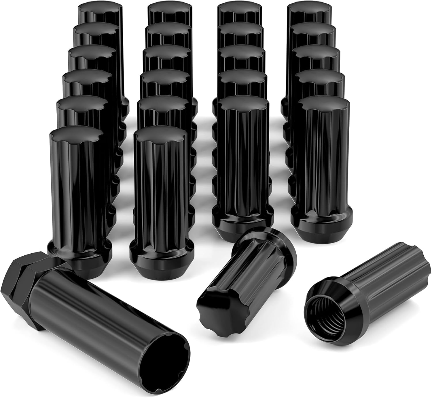 Installing Flycle Acorn Lug Nuts Black Alloy Steel 14x1.5 on a garage workbench