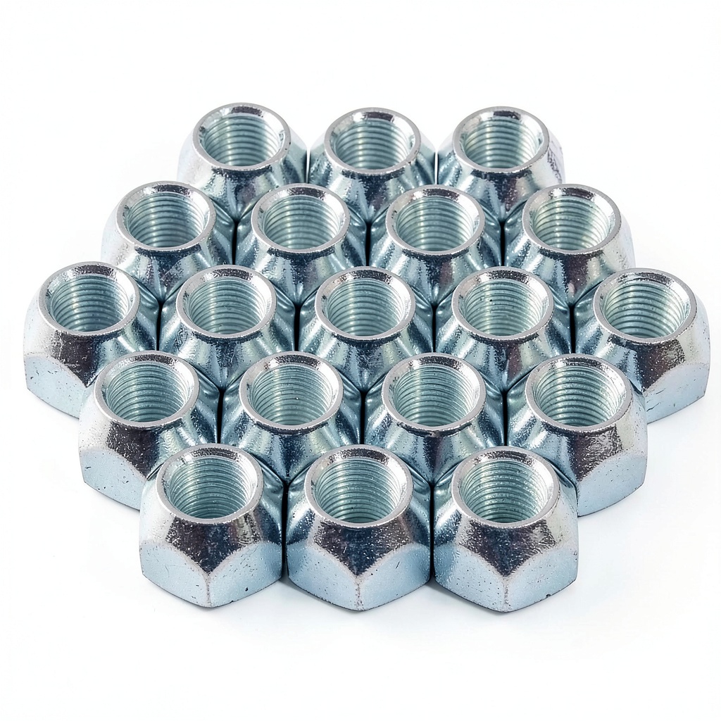 Carbon steel wheel lug nuts with zinc plated surface