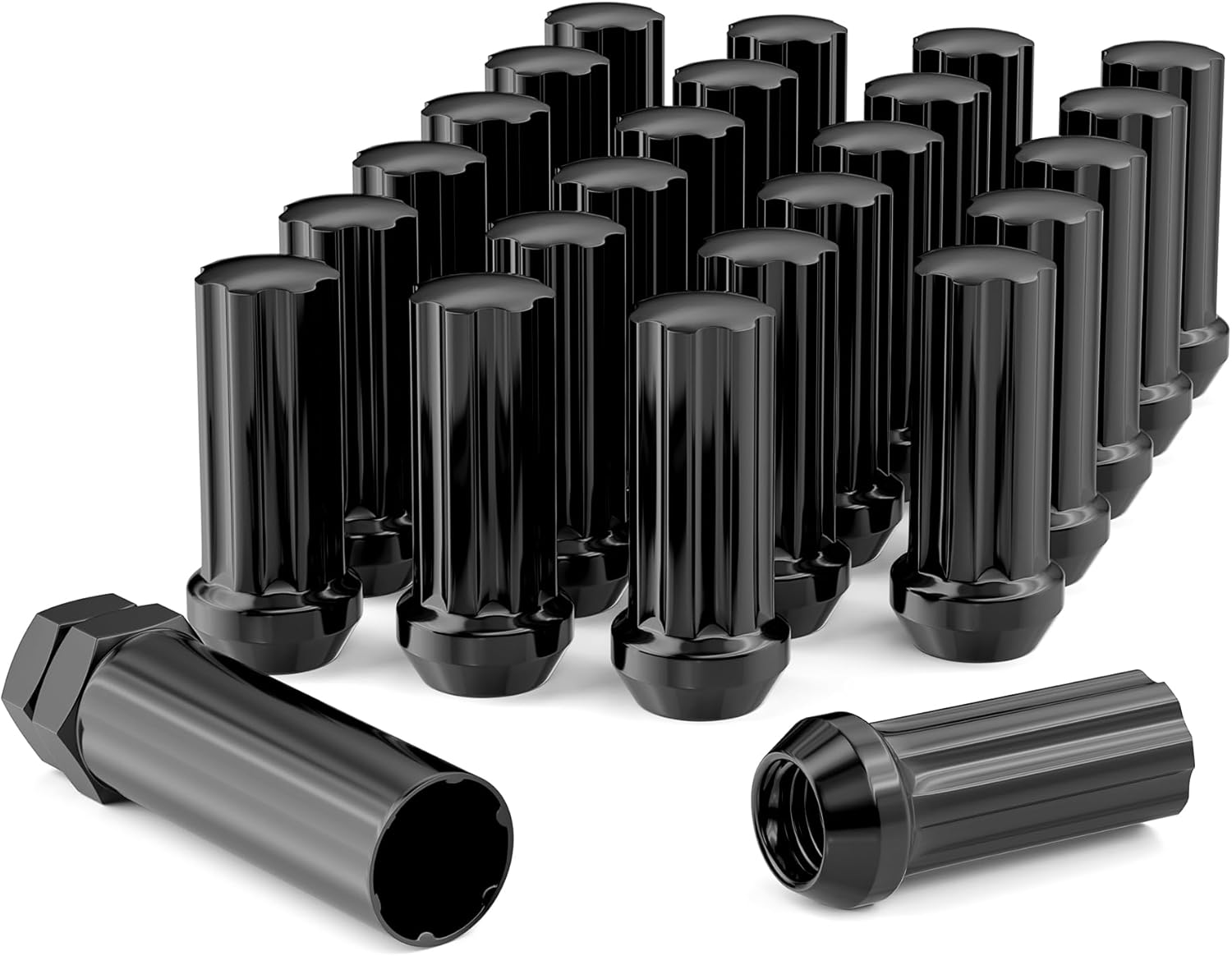 FLYCLE lug nuts installed on a lifted truck wheel