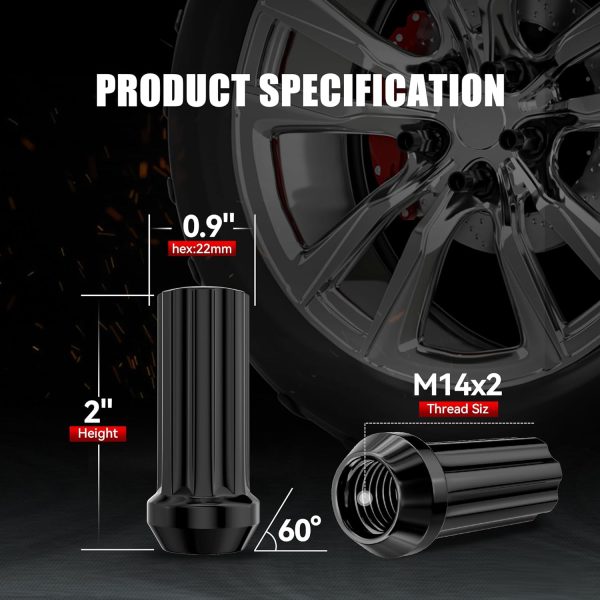 FLYCLE Lug Nuts M14 Black Steel Wheel Fastener-1