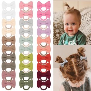 BBGifts Baby Hair Bows Handmade Linen 30pcs-0