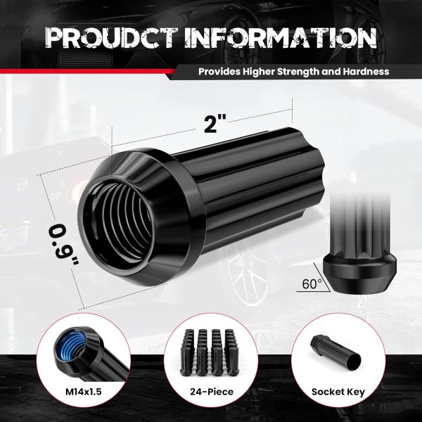 Flycle Acorn Lug Nuts Black Alloy Steel 14x1.5-1